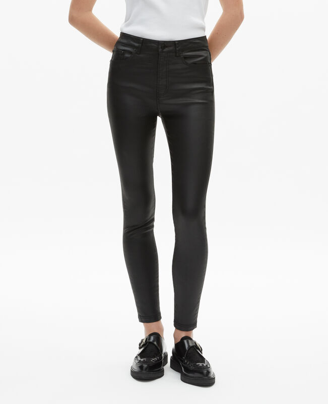The Kooples FEMME BLACK jean slim effet cuir noir
