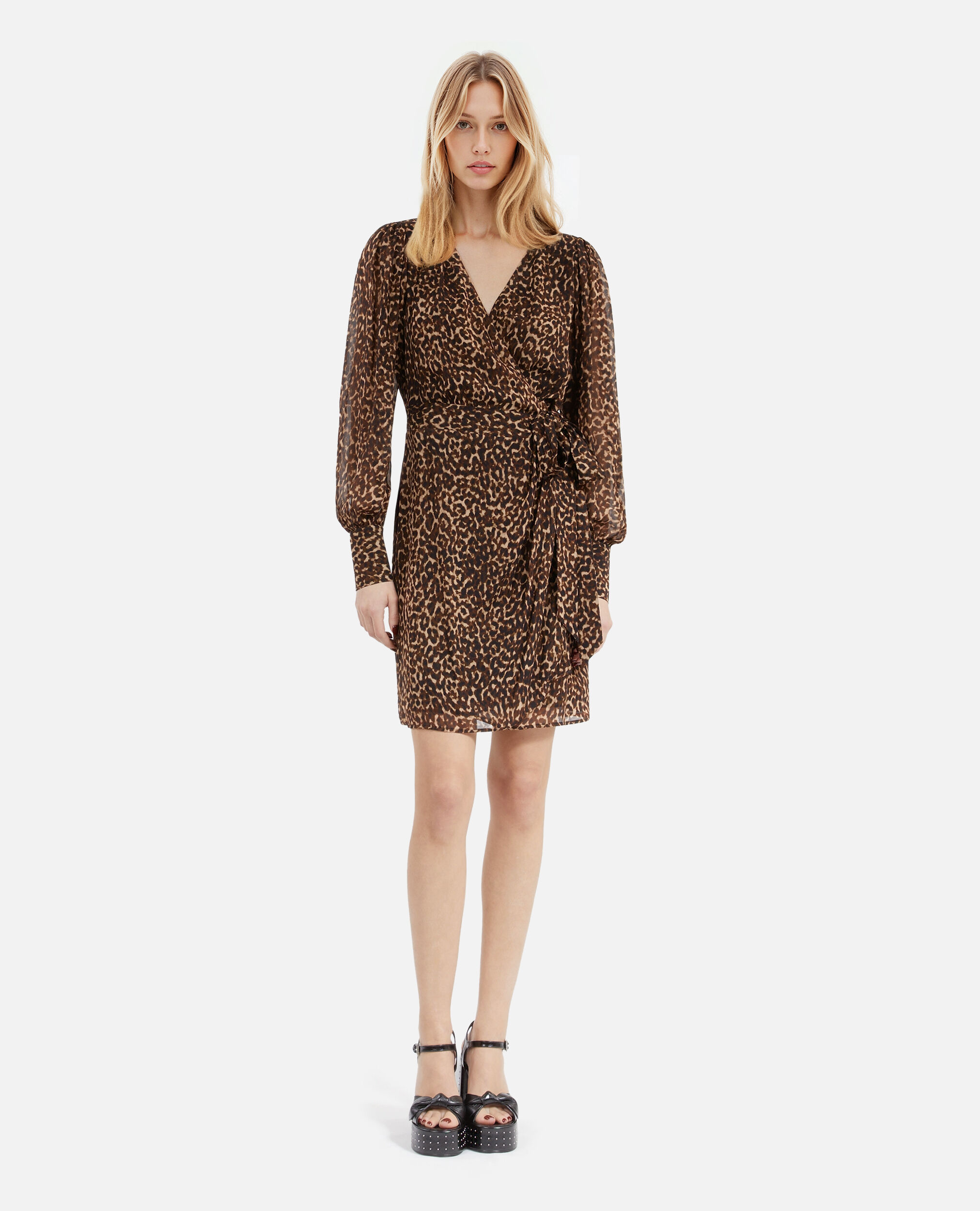 Robe portefeuille courte imprimé léopard, LEOPARD, hi-res image number null