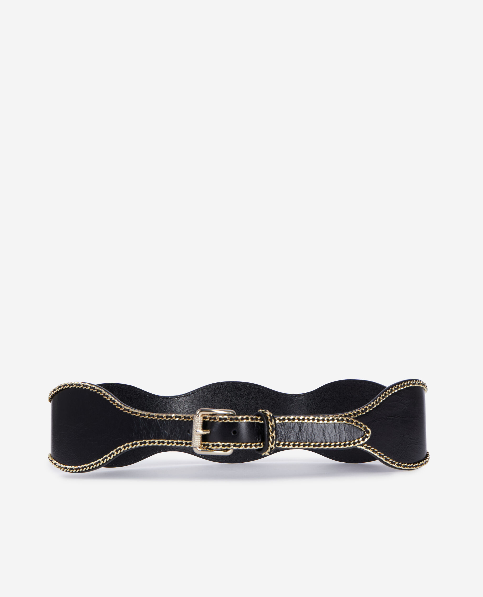 Ceinture large avec chaînes en cuir noir, BLACK, hi-res image number null