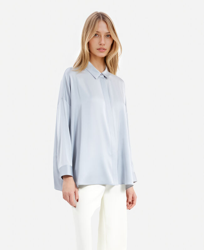 The Kooples FEMME BLUE GREY chemise ample en soie bleue