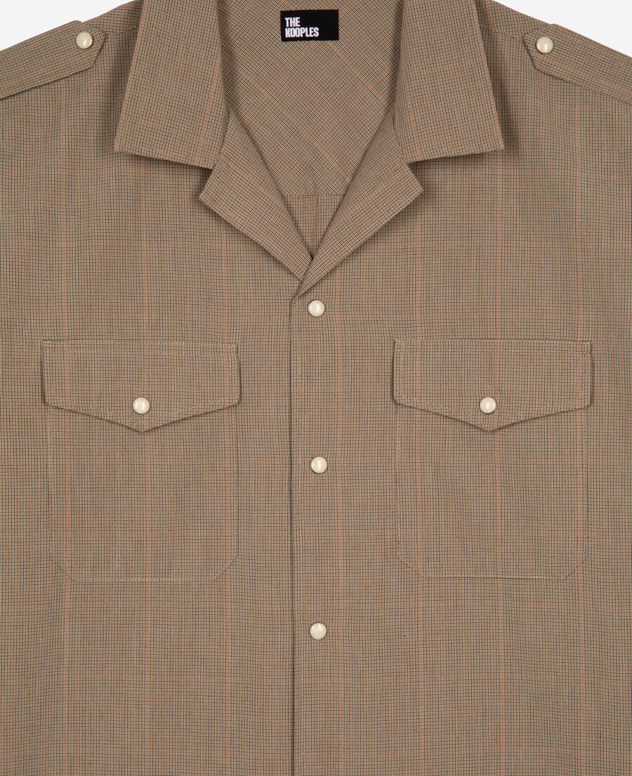 The Kooples HOMME BEIGE / BROWN / BLACK chemise à micro carreaux beige