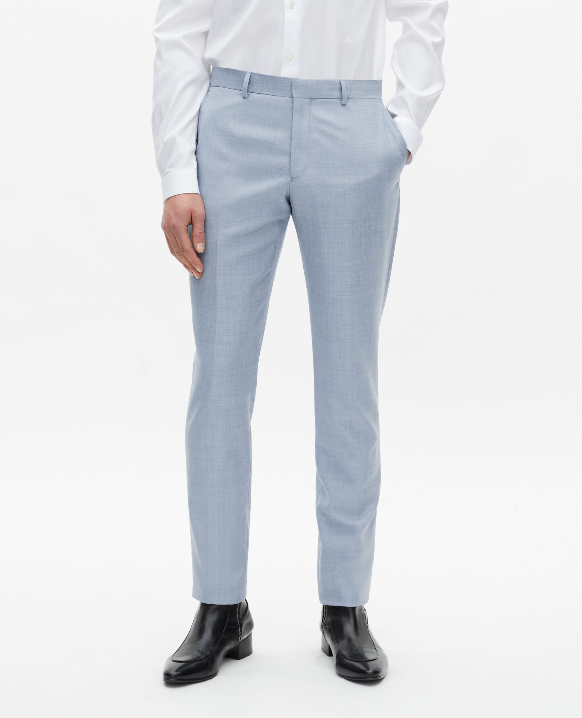 Pantalon de costume en laine coupe ajusté bleu, BLUE, hi-res image number null
