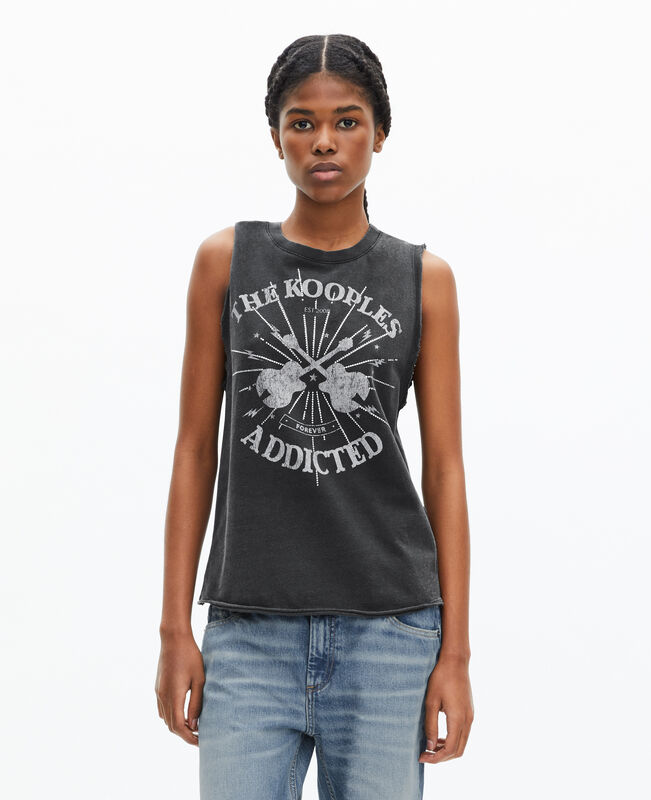 The Kooples FEMME BLACK WASHED débardeur avec sérigraphie noir délavé
