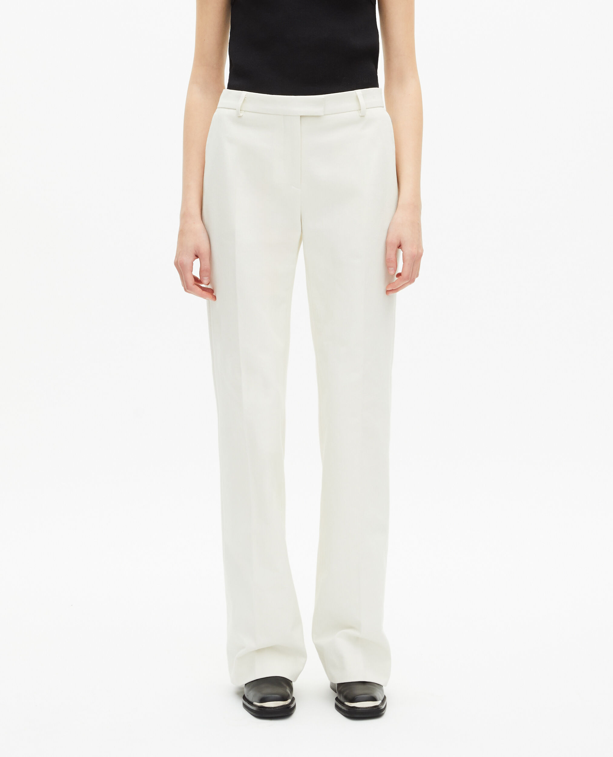 Pantalon costume large en coton ecru, WHITE, hi-res image number null