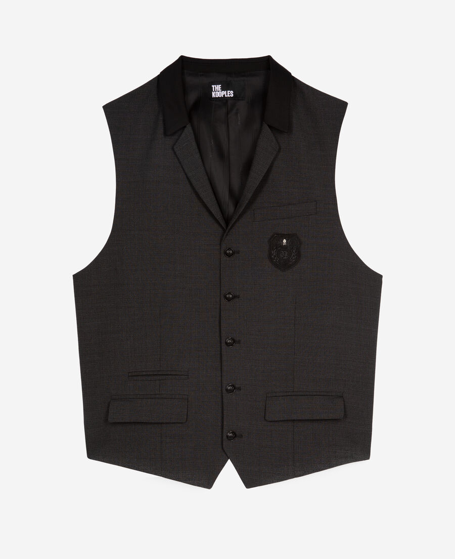 The Kooples MEN BLACK GREY black micro check wool blend suit vest