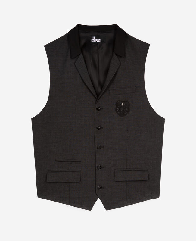 The Kooples HOMME BLACK GREY gilet de costume en laine mélangée micro carreaux noir