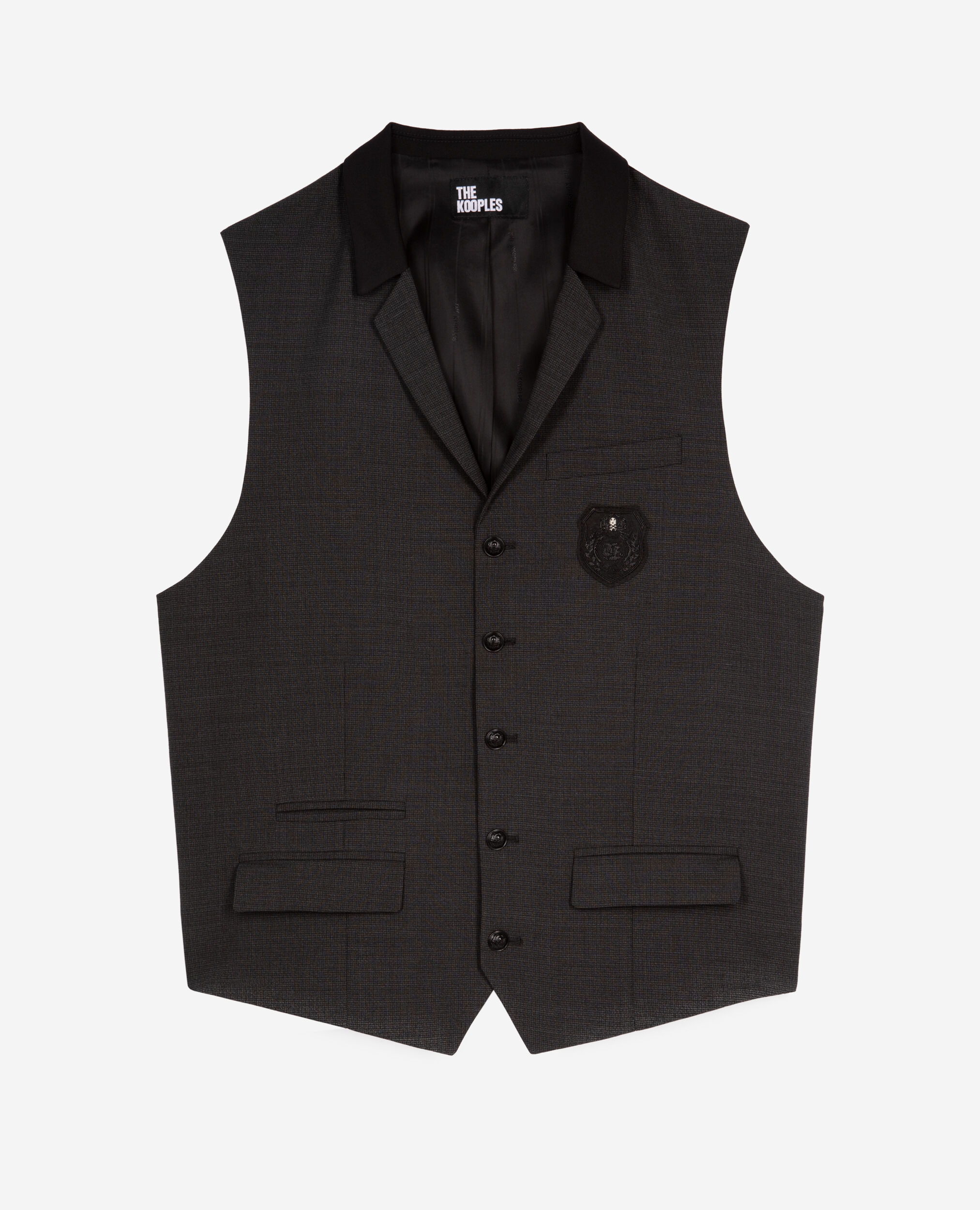 Gilet de costume en laine mélangée micro carreaux noir, BLACK GREY, hi-res image number null