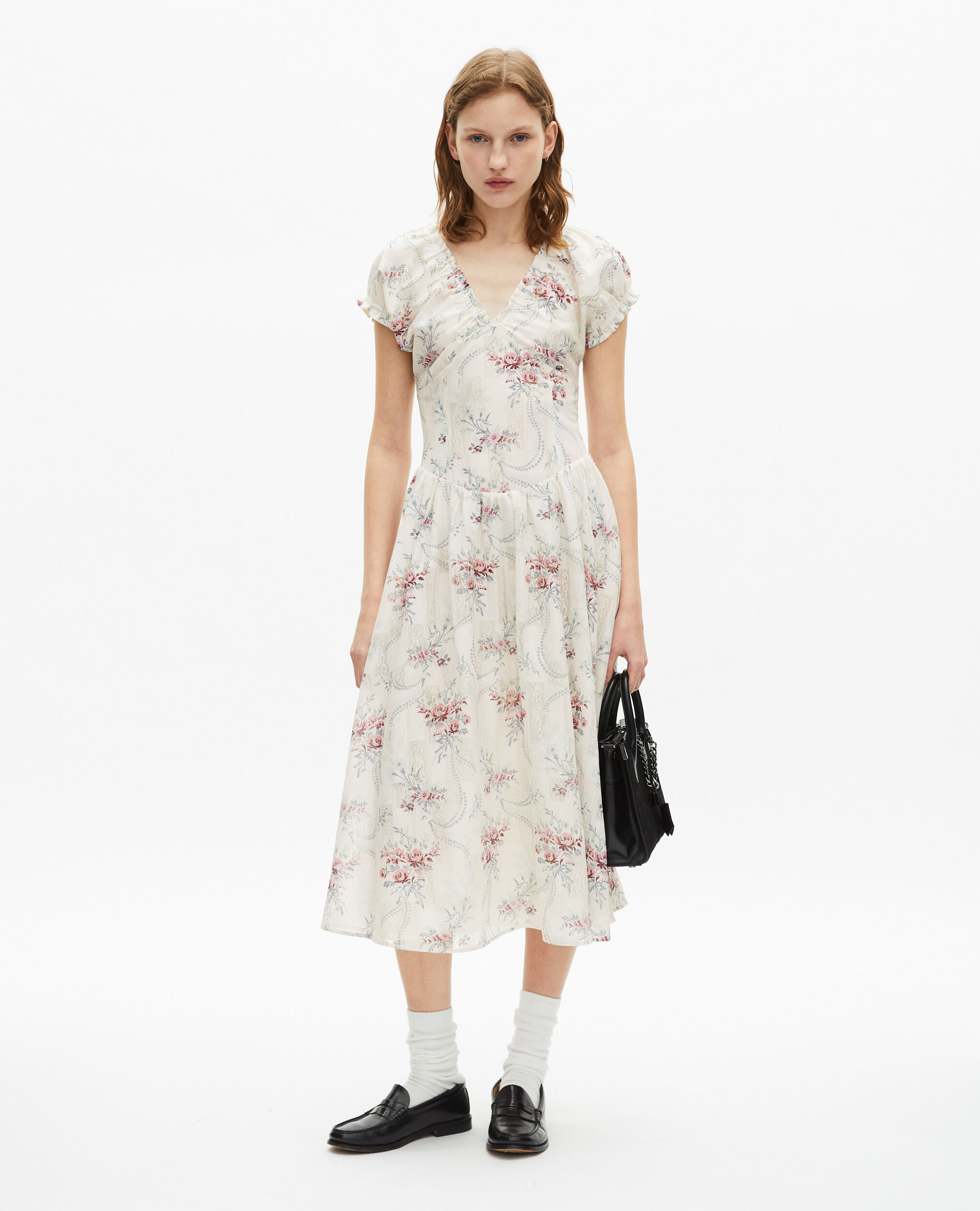 Robe longue imprimé fleuri blanche, OFF WHITE / PINK, hi-res image number null