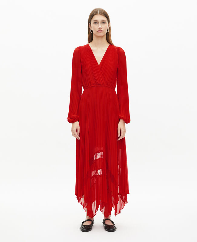 The Kooples FEMME RED robe longue plissée rouge