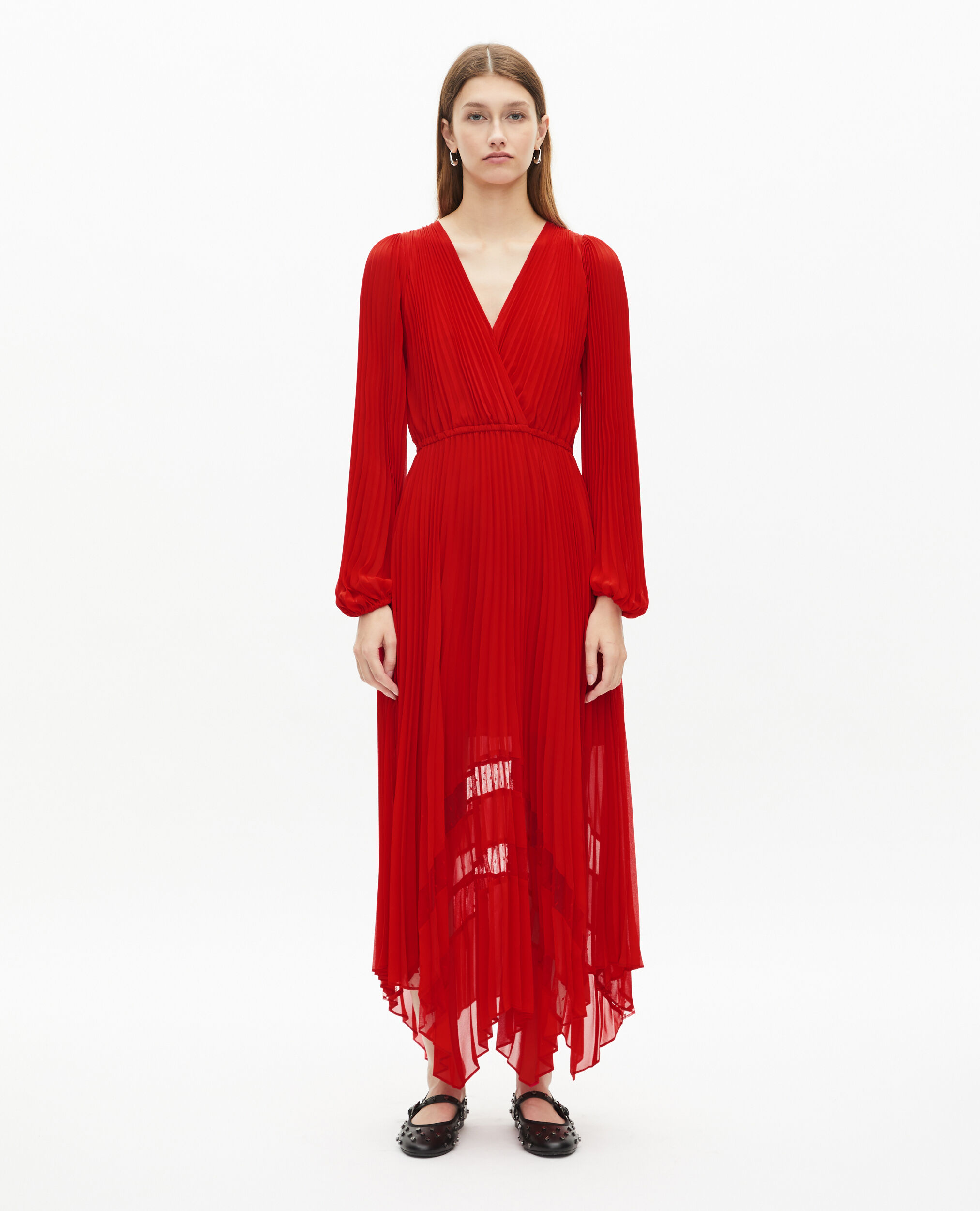 Robe longue plissée rouge, RED, hi-res image number null