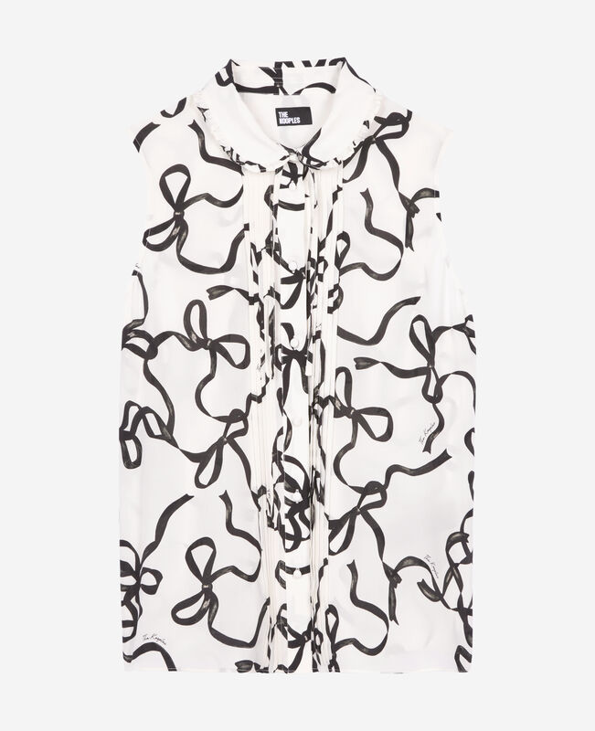 The Kooples FEMME WHITE / BLACK chemise en soie imprimé rubans