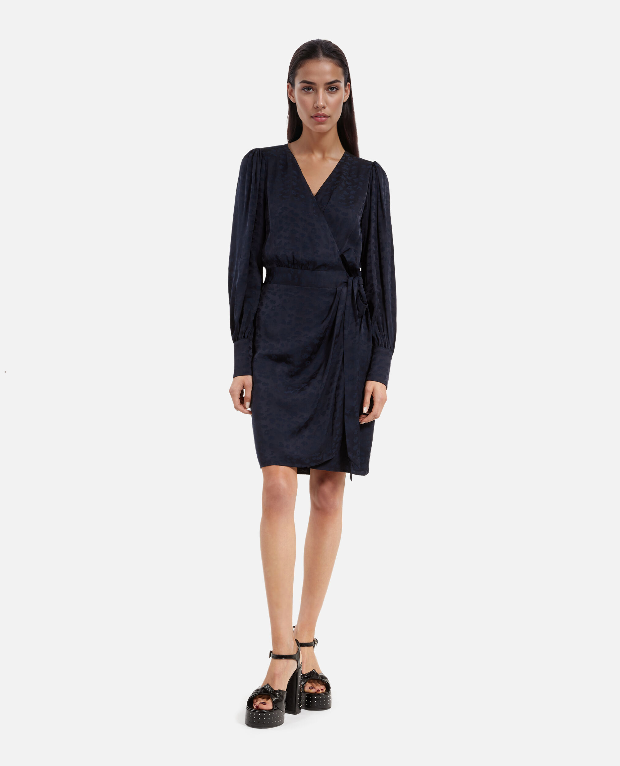 Robe courte portefeuille jacquard marine, NAVY, hi-res image number null