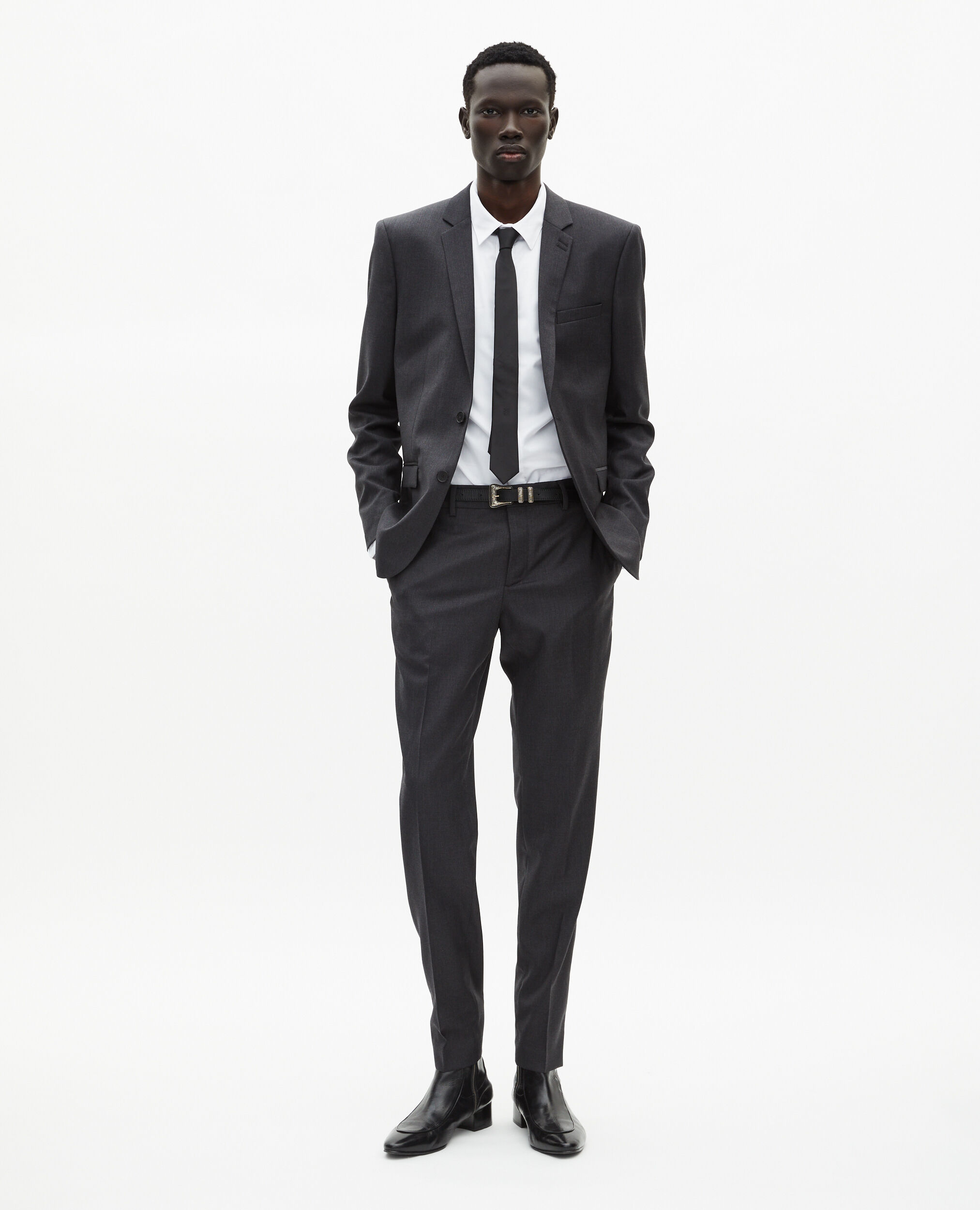 Veste de costume en laine coupe ajustée noire, GREY, hi-res image number null