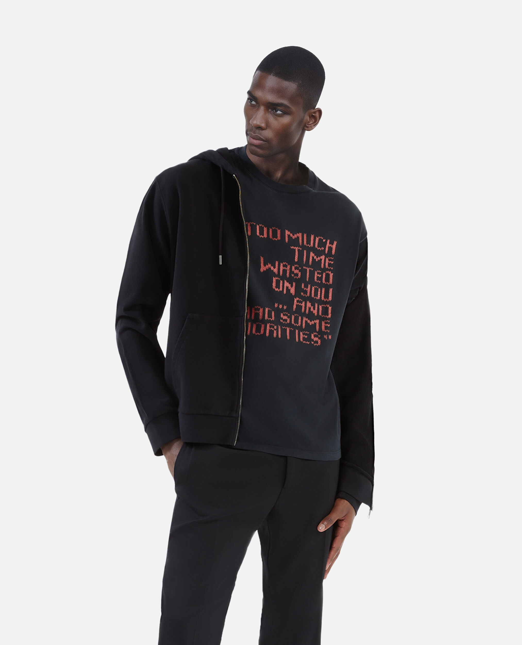 T-shirt avec sérigraphie effet tricot noir, BLACK WASHED, hi-res image number null