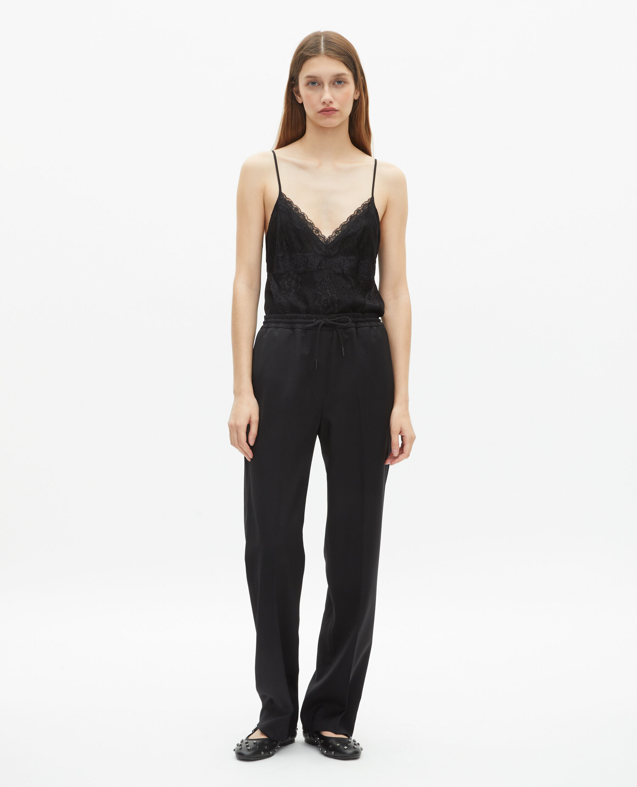 Pantalon droit en laine noir, BLACK, hi-res image number null