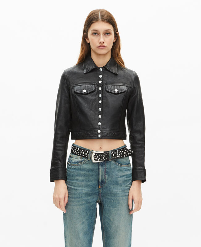 The Kooples FEMME BLACK blouson en cuir noir