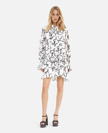 The Kooples FEMME WHITE / BLACK robe courte en soie imprimé rubans