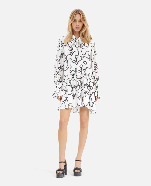 The Kooples FEMME WHITE / BLACK robe courte en soie imprimé rubans