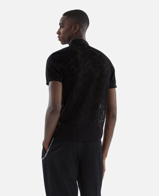 The Kooples MEN BLACK black lace-effect knit polo shirt