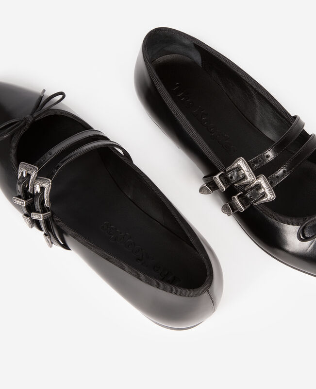 The Kooples FEMME BLACK ballerines plates en cuir noir
