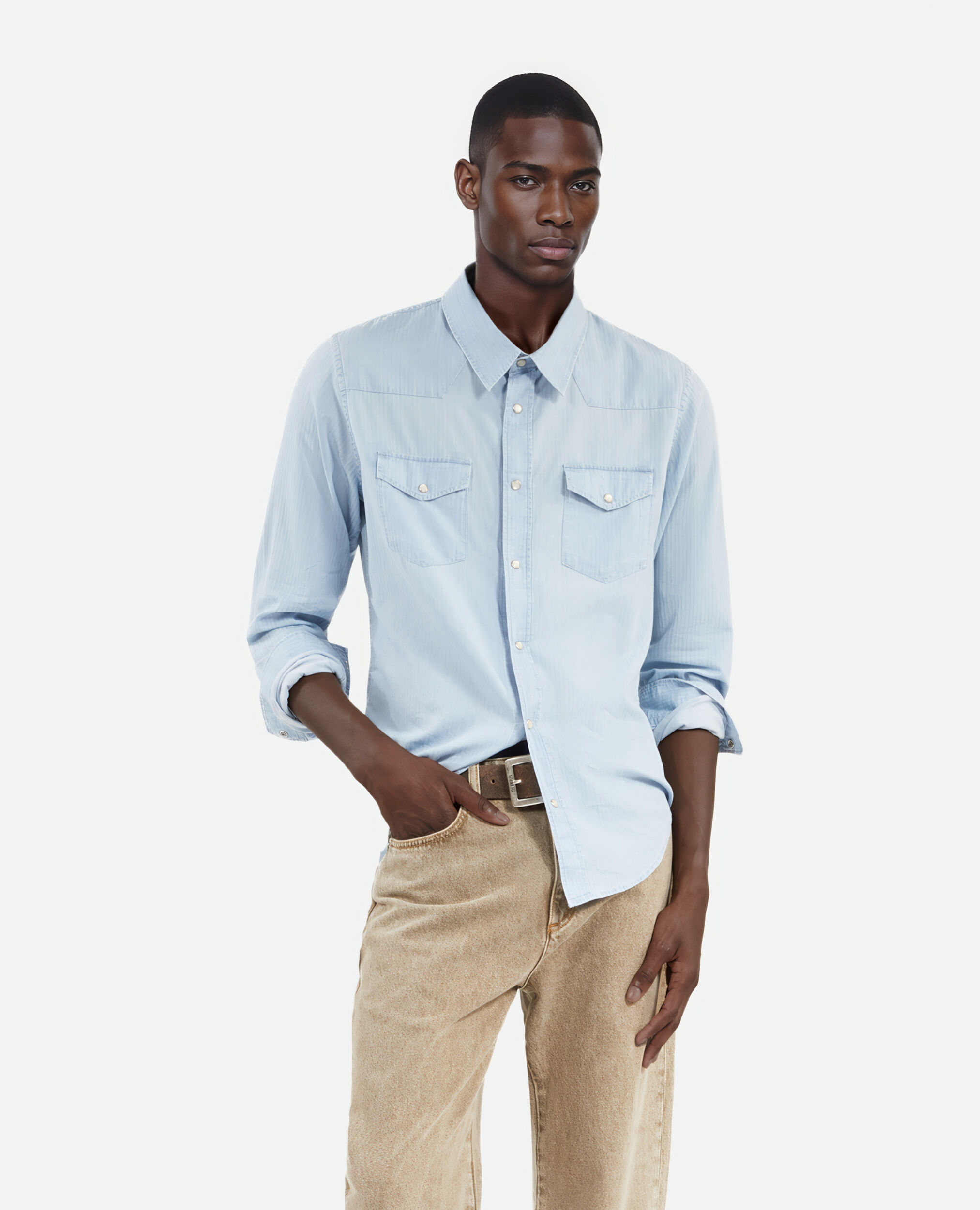 Chemise en denim bleu, BLUE BEIGE, hi-res image number null