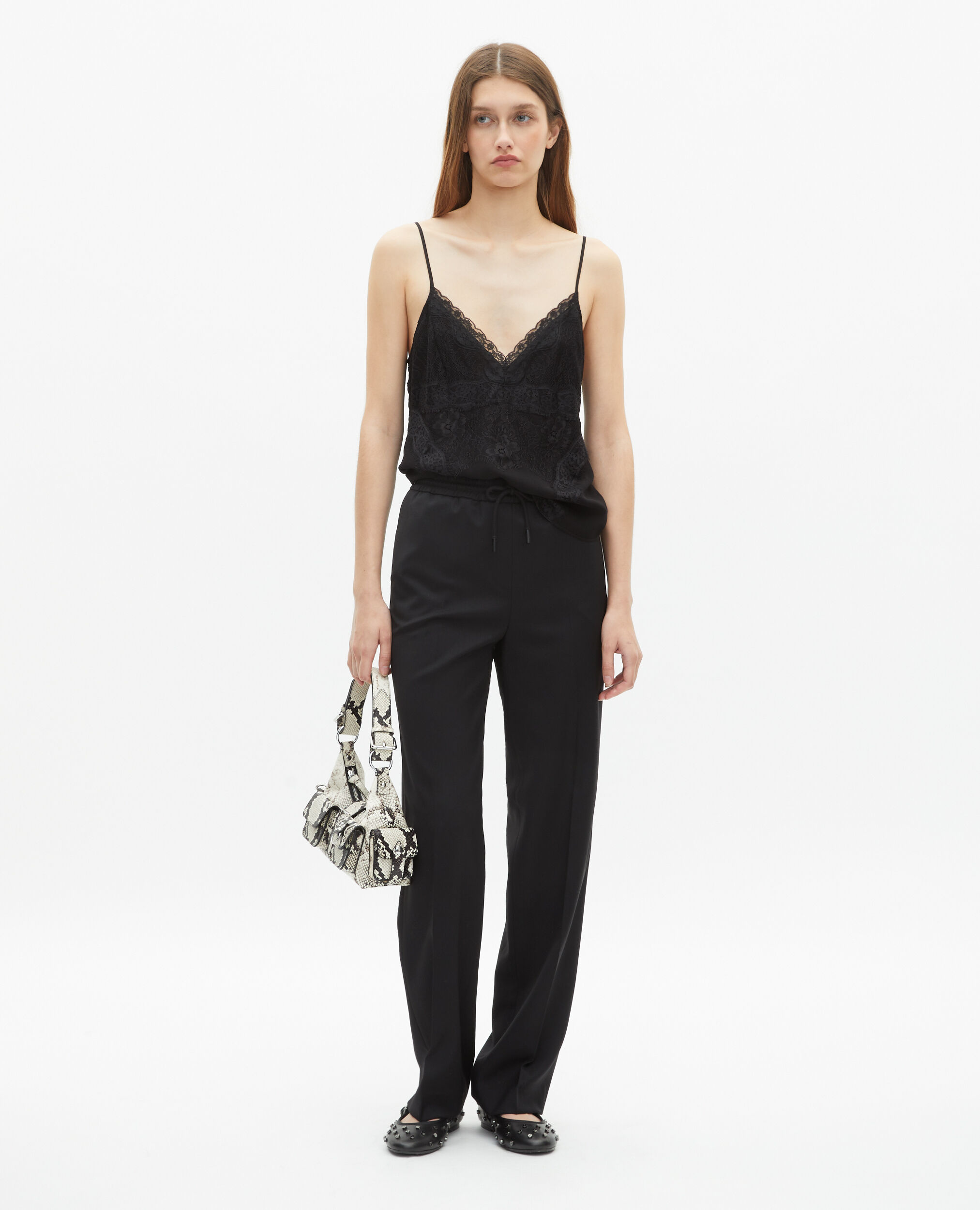 Pantalon droit en laine noir, BLACK, hi-res image number null