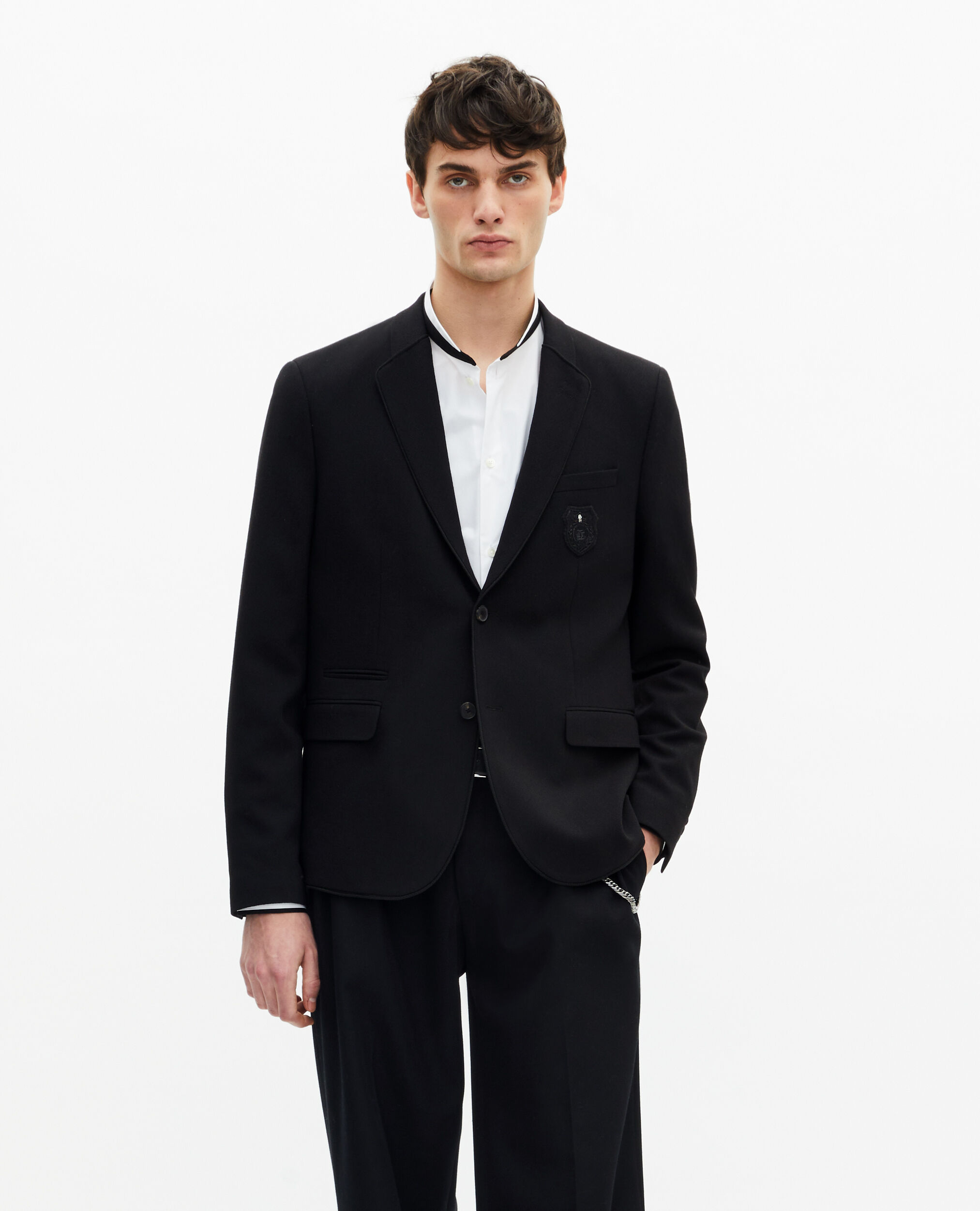 Veste droite en laine piquée noire, BLACK, hi-res image number null