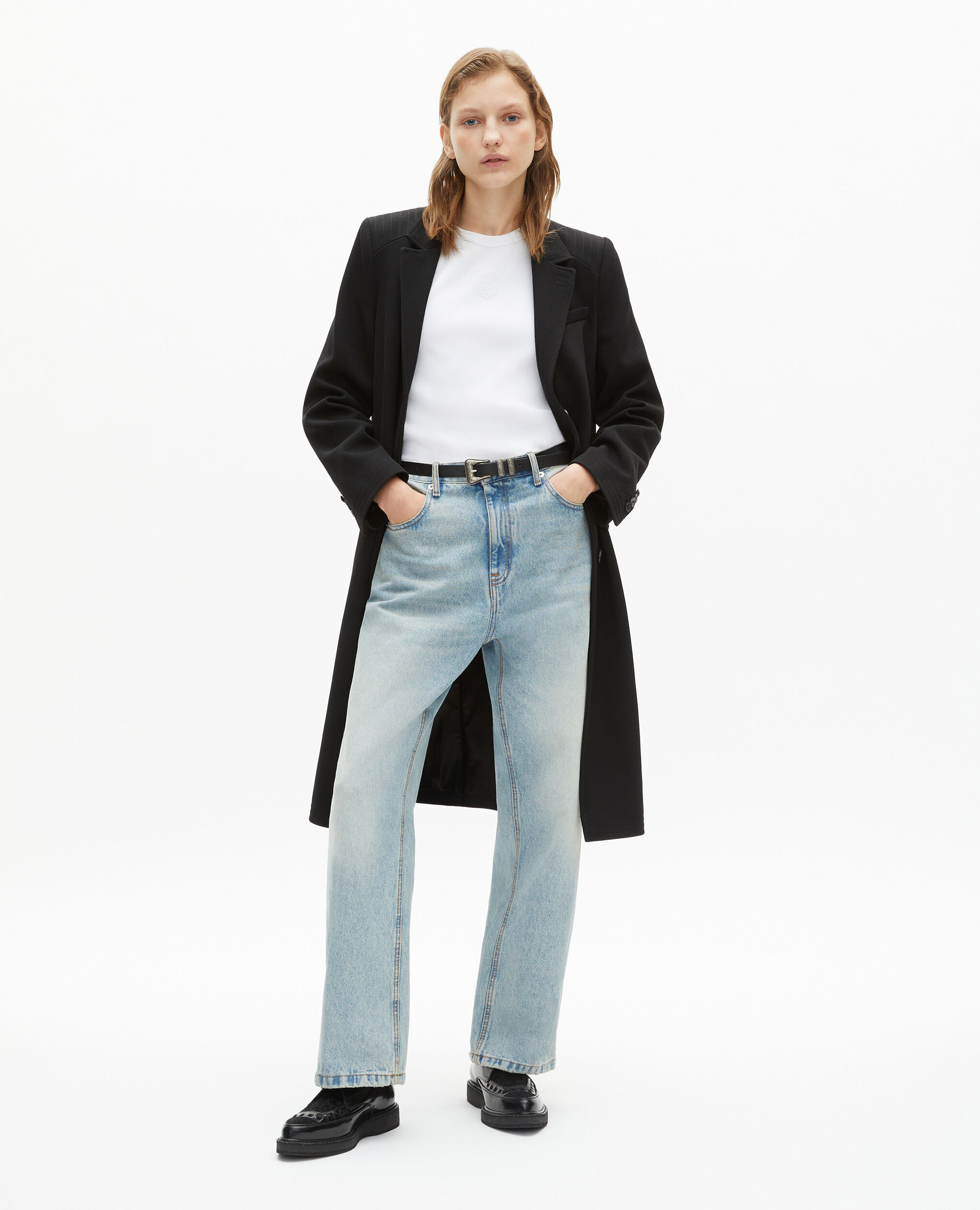 Manteau long en laine noir, BLACK, hi-res image number null