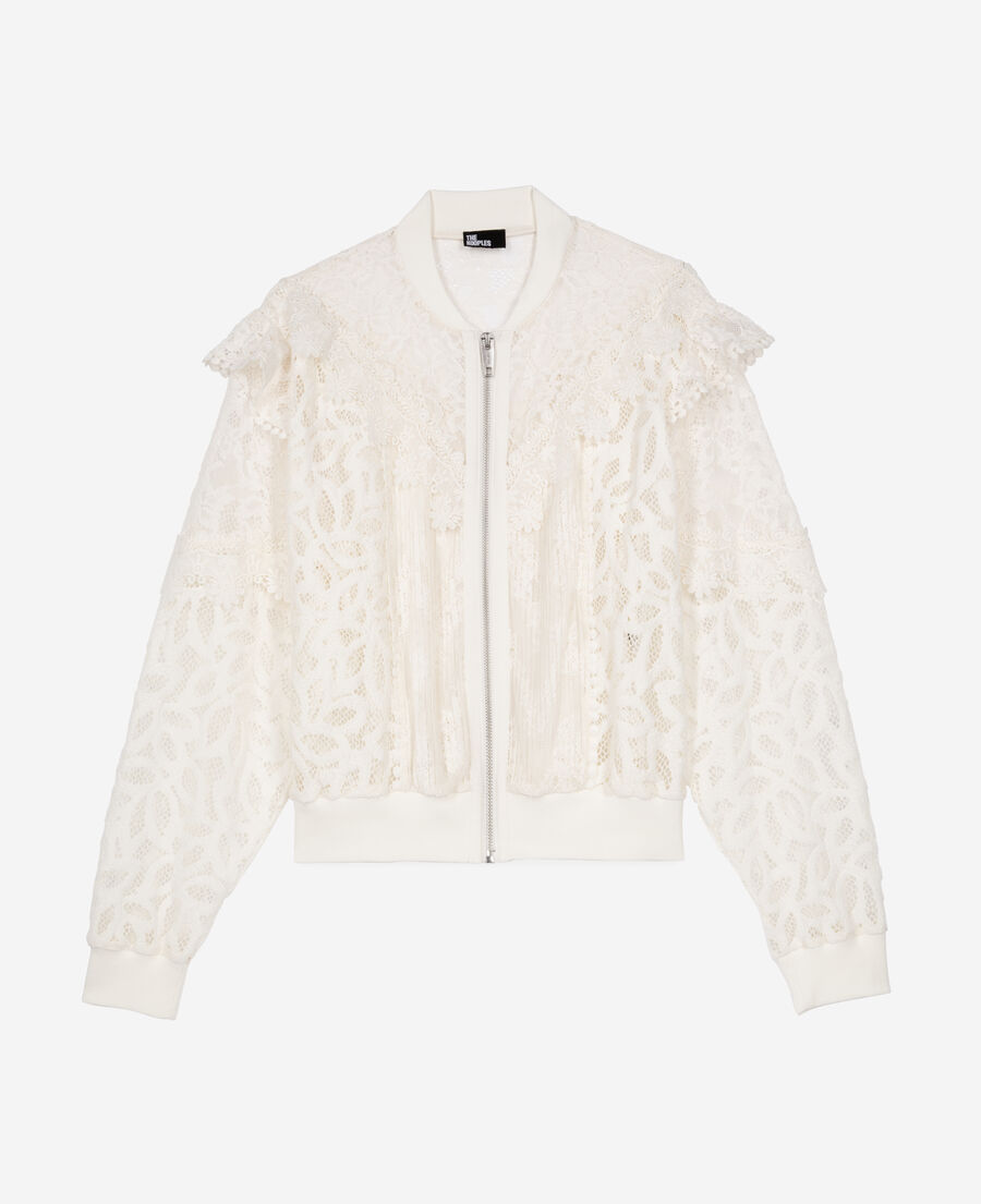 The Kooples FEMME ECRU veste à volants en dentelle écrue