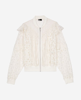 The Kooples FEMME ECRU veste à volants en dentelle écrue