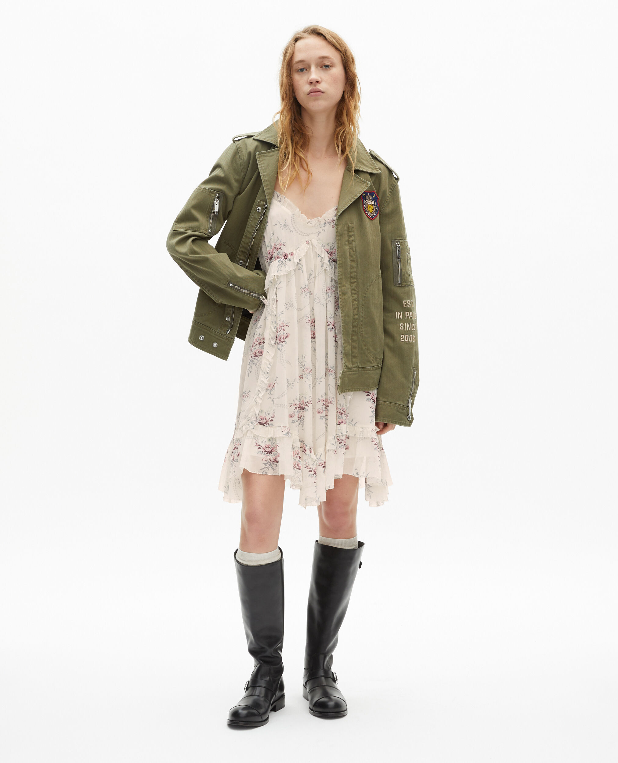 Robe courte à bretelles imprimé fleuri blanche, OFF WHITE / PINK, hi-res image number null