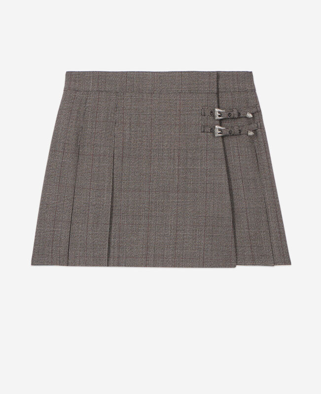 The Kooples FEMME BROWN jupe courte prince de galles en laine marron