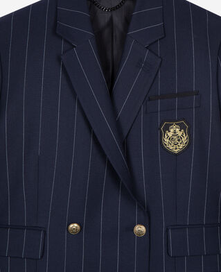 The Kooples WOMEN NAVY navy blue wool blend tennis stripe suit jacket