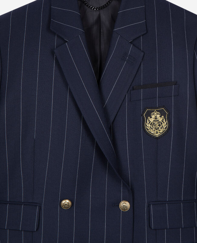 The Kooples FEMME NAVY veste tailleur à rayures tennis en laine mélangée bleu marine