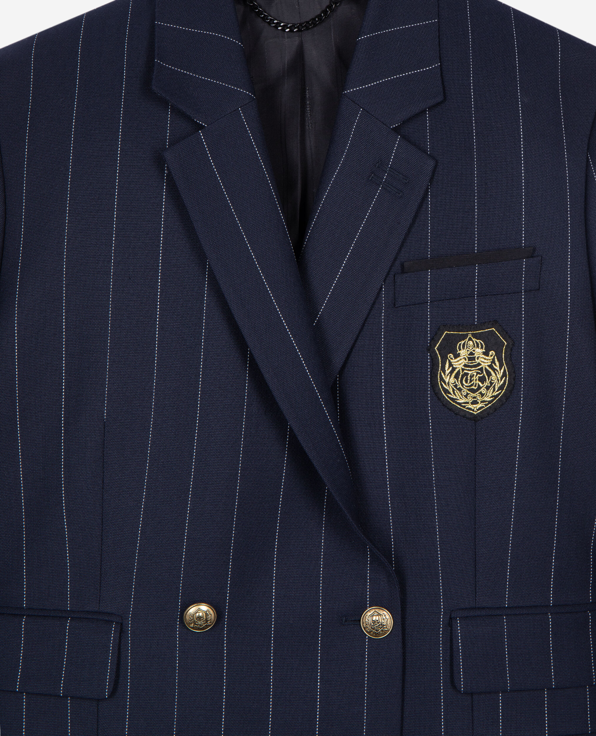 Veste tailleur à rayures tennis en laine mélangée bleu marine, NAVY, hi-res image number null