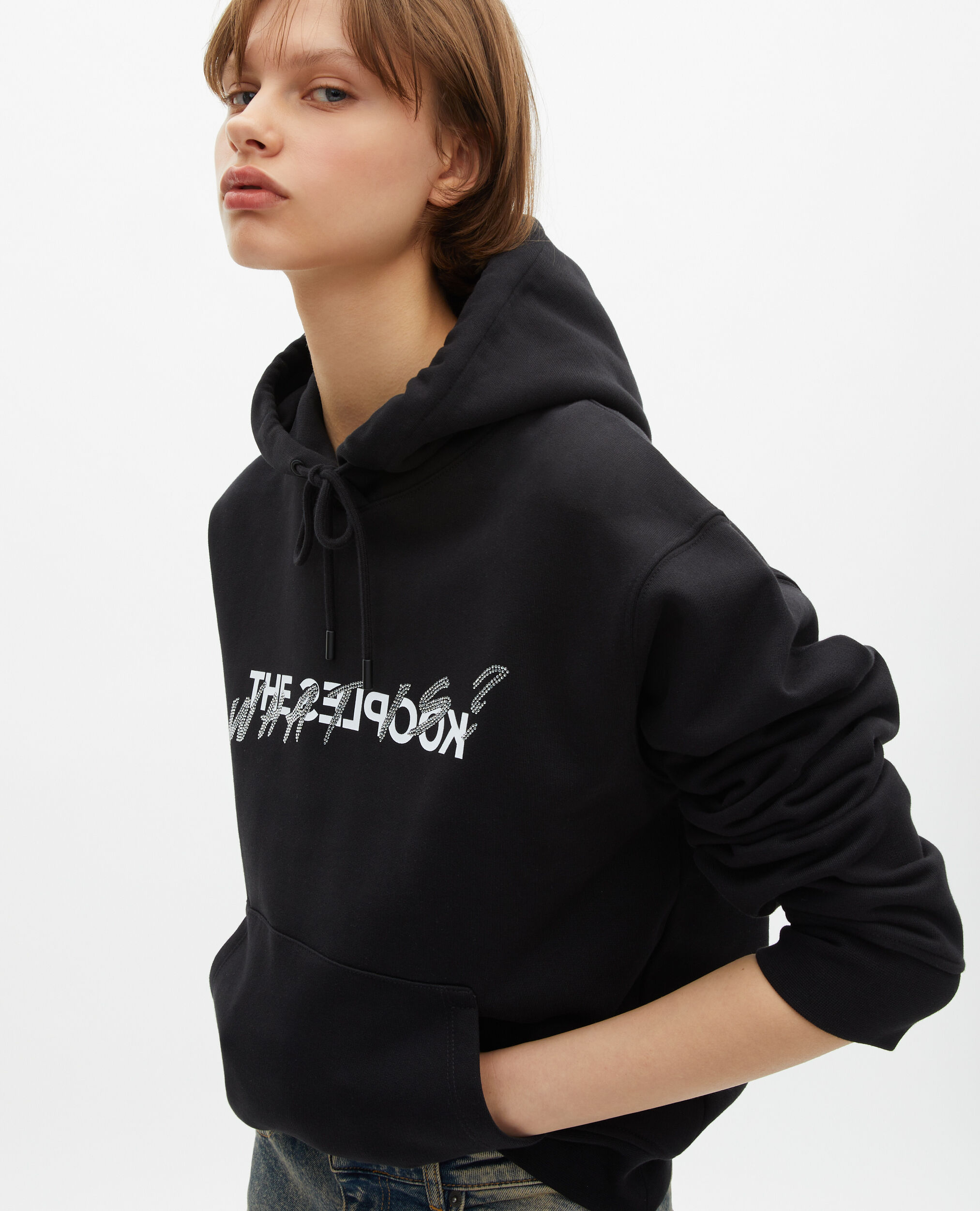 Sweatshirt à capuche What is avec strass noir, BLACK, hi-res image number null