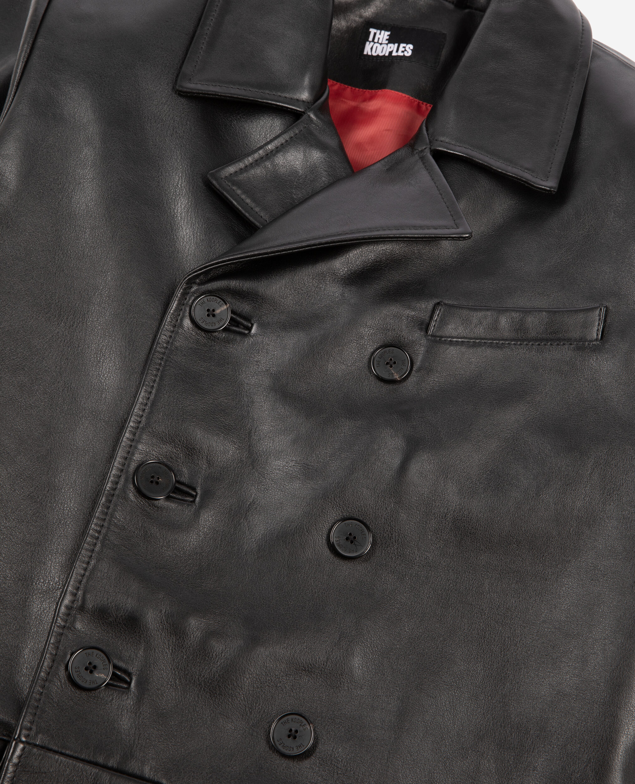 Veste en cuir à double boutonnage noire, BLACK, hi-res image number null