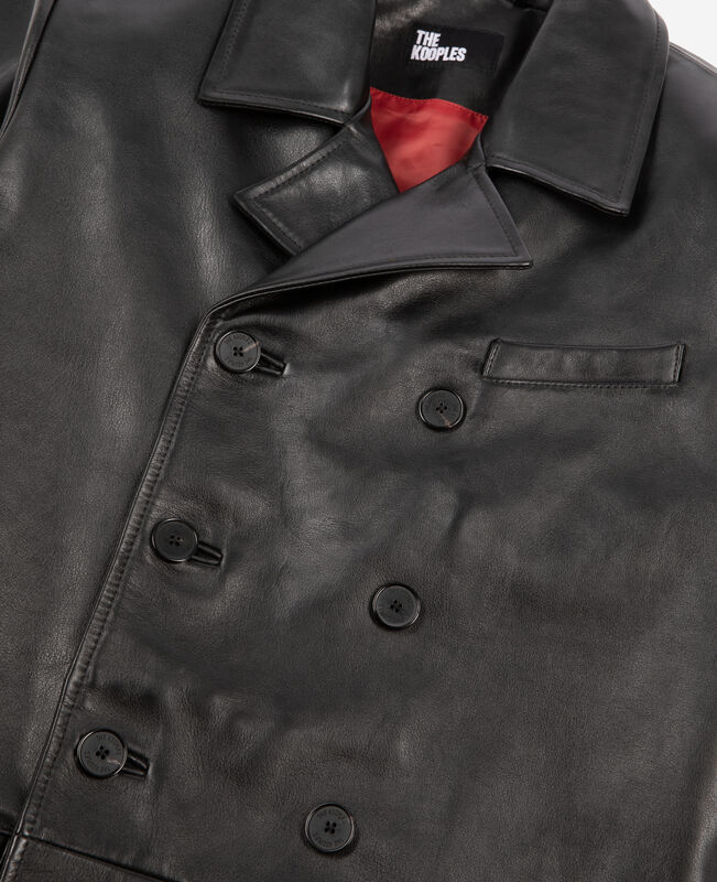 The Kooples HOMME BLACK veste en cuir à double boutonnage noire
