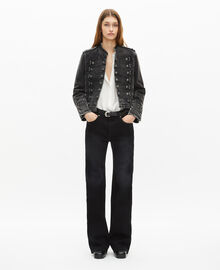 The Kooples FEMME BLACK WASHED veste style officier en denim grise