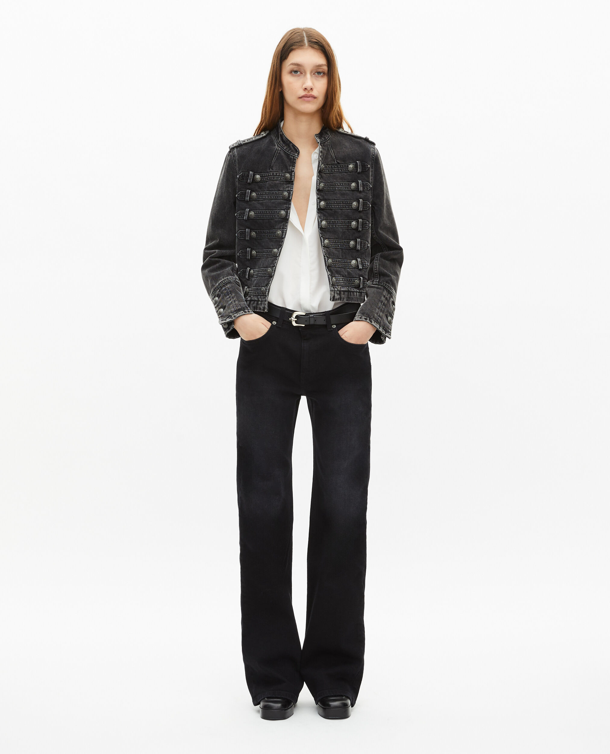 Veste style officier en denim grise, BLACK WASHED, hi-res image number null