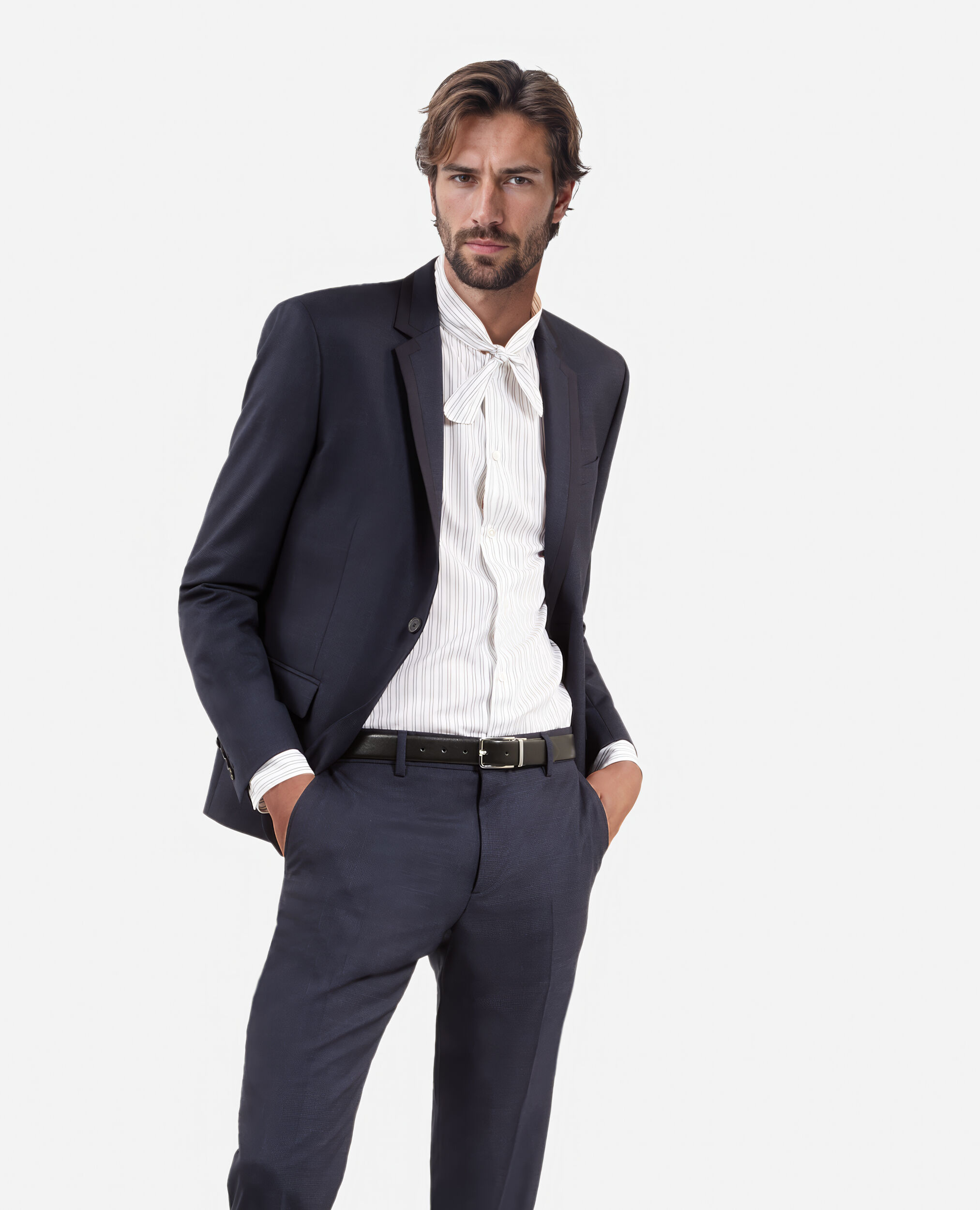 Veste de costume en laine pied de poule bleue, NAVY, hi-res image number null