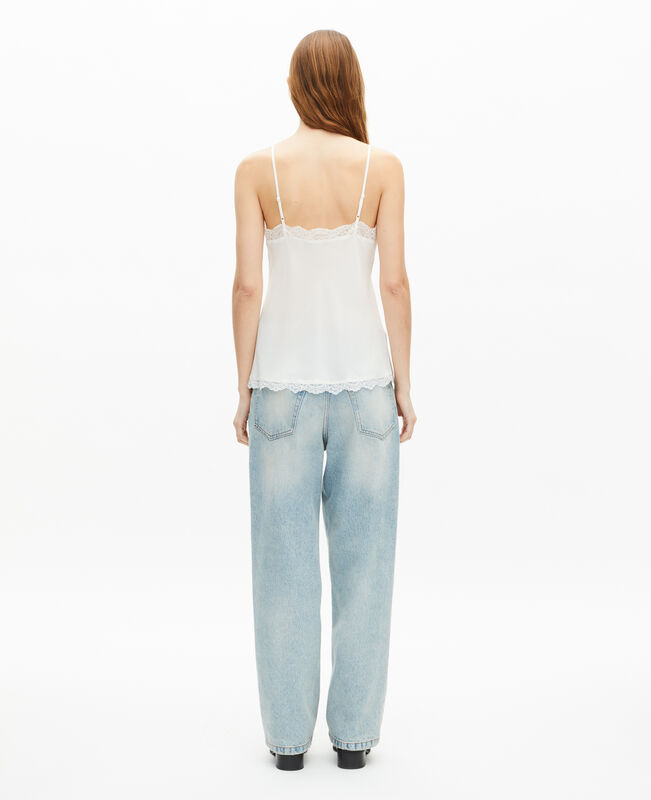The Kooples FEMME ECRU caraco en soie et dentelle écru