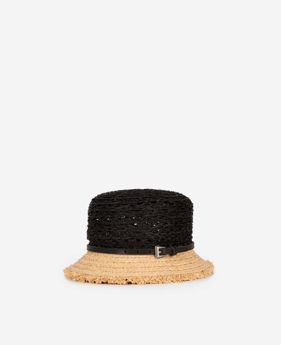 The Kooples WOMEN BLACK - CREAM black and beige raffia hat