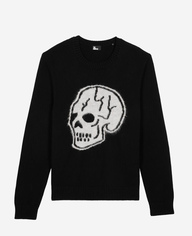 The Kooples HOMME BLACK-ECRU pull avec sérigraphie tête de mort noir
