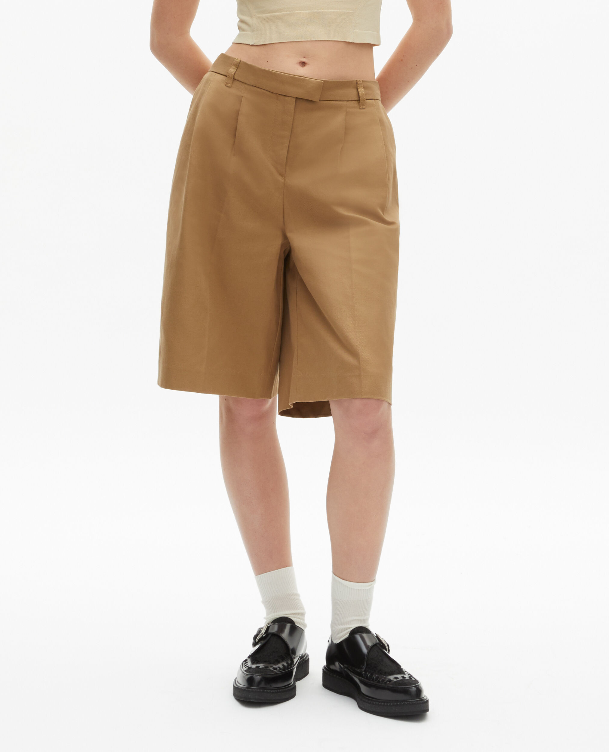 Bermuda en coton et lin camel, BROWN, hi-res image number null