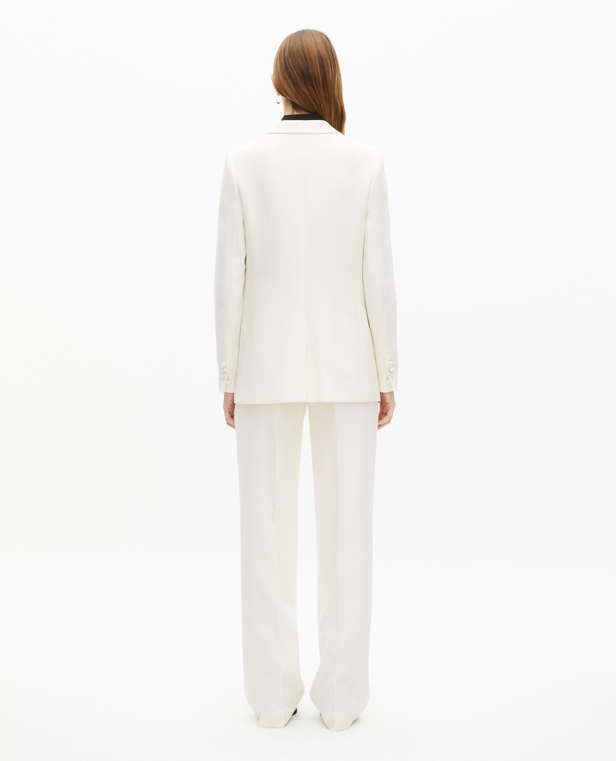 Veste tailleur en crêpe coupe droite écrue , ECRU, hi-res image number null