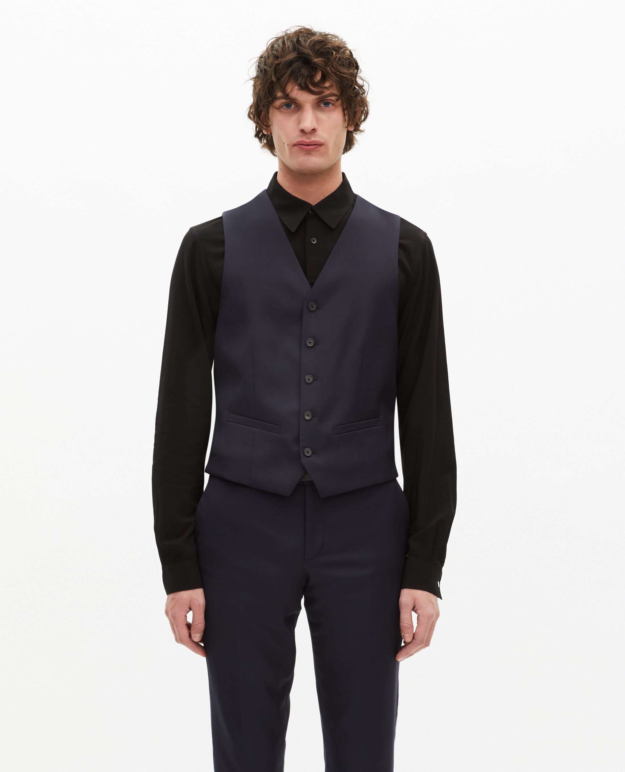 Gilet de costume en laine bleu marine, DARK NAVY, hi-res image number null