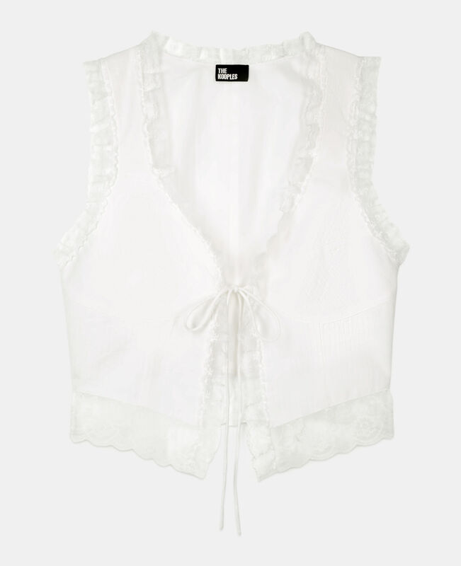 The Kooples FEMME ECRU top sans manches avec dentelle écru