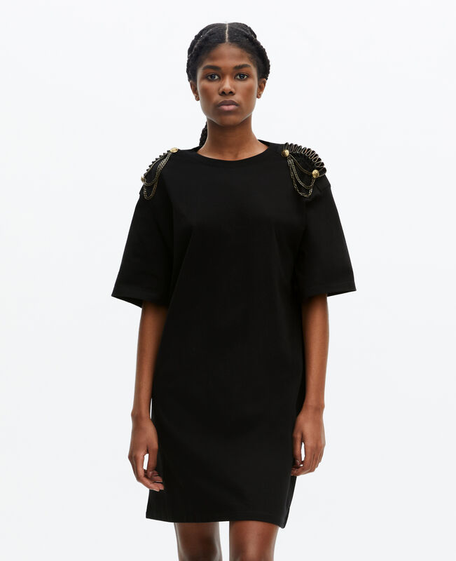 The Kooples FEMME BLACK WASHED robe courte avec chaînes noire