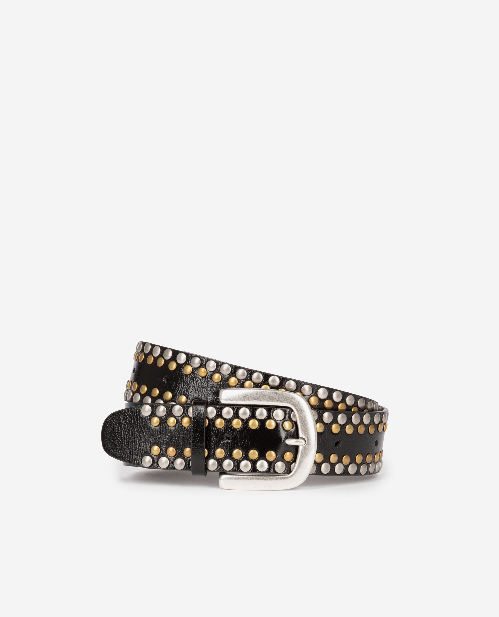 Ceinture en cuir noir avec clous, BLACK, hi-res image number null